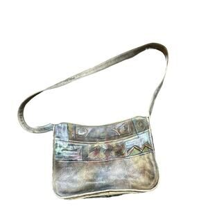 JANE YOO Women's Multicolor Wearable Art Hand Painted Leather Crossbody Bag